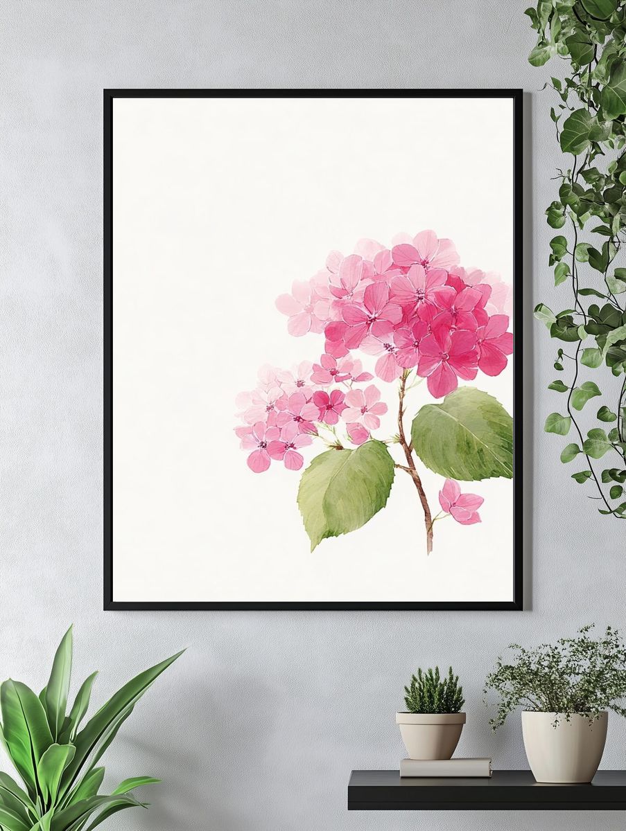 Pink Hydrangea — Watercolor Print. — room view 4