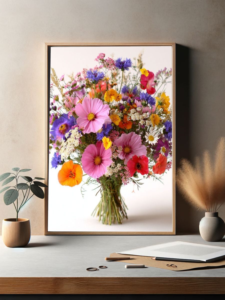 Colorful Wildflower Bouquet — Botanical Print. — room view 2
