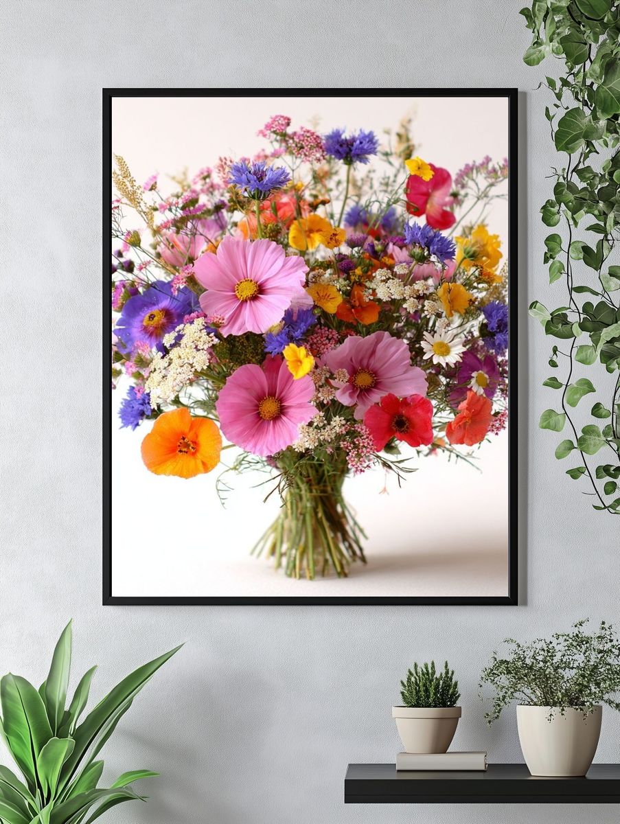 Colorful Wildflower Bouquet — Botanical Print. — room view 4