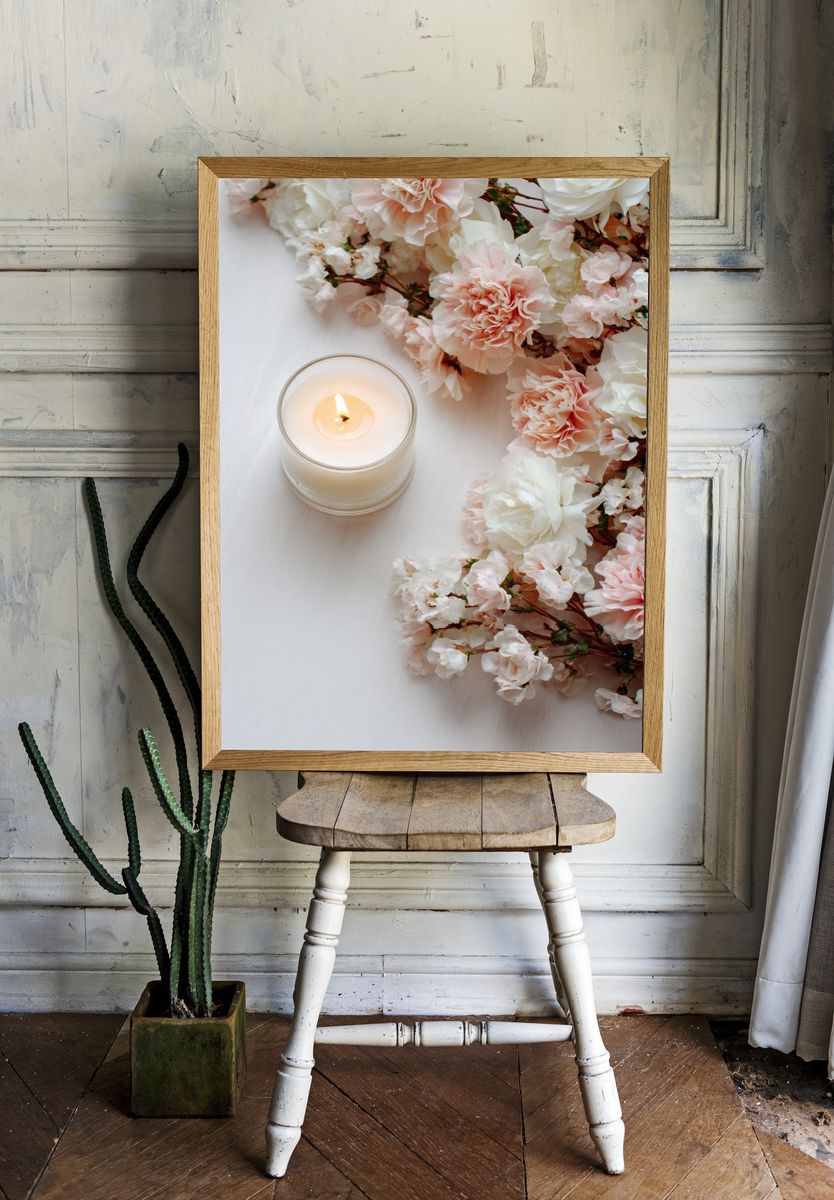 Floral Arrangement with Candle — Botanical Print. — room view 1