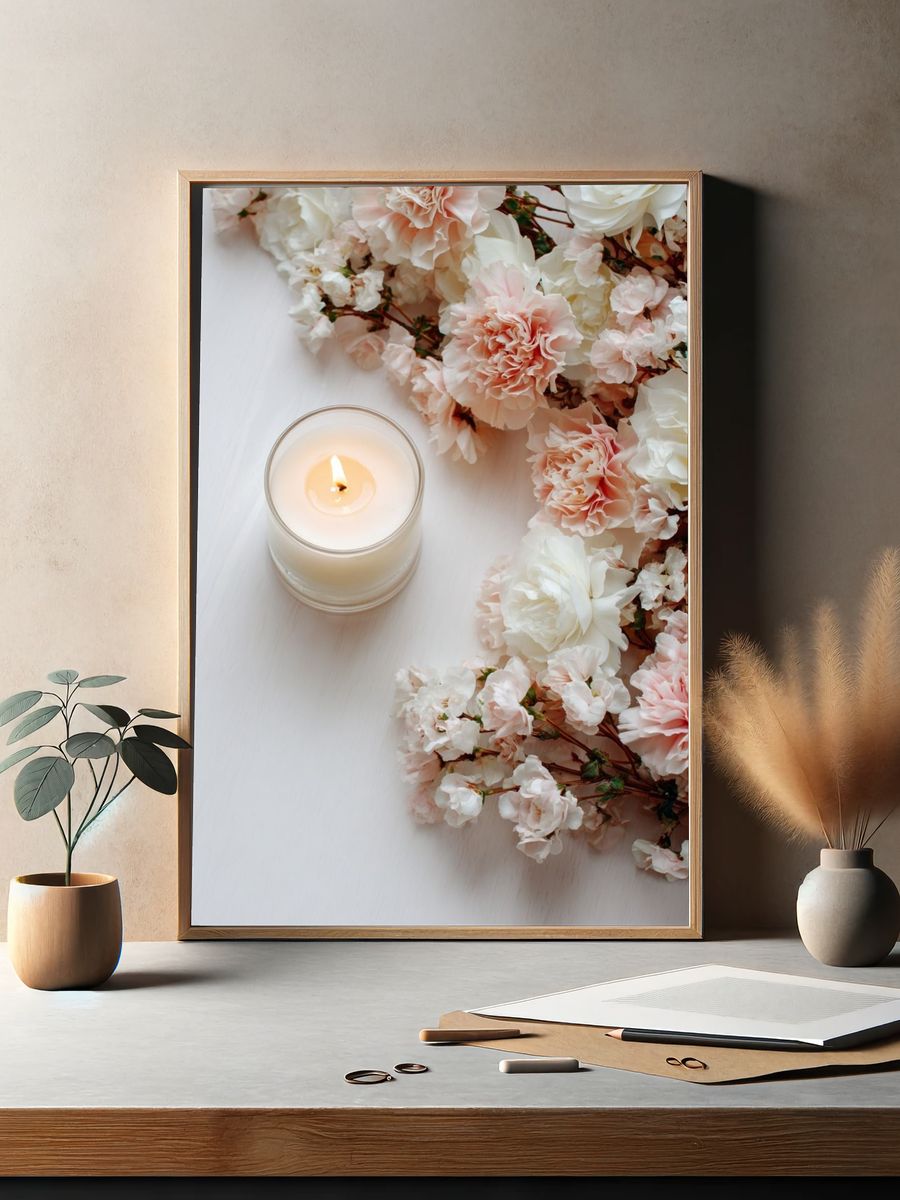 Floral Arrangement with Candle — Botanical Print. — room view 2