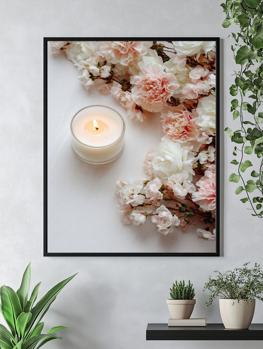 Floral Arrangement with Candle — Botanical Print. — room view 4