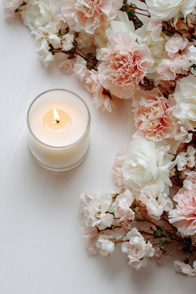 Floral Arrangement with Candle — Botanical Print. poster print