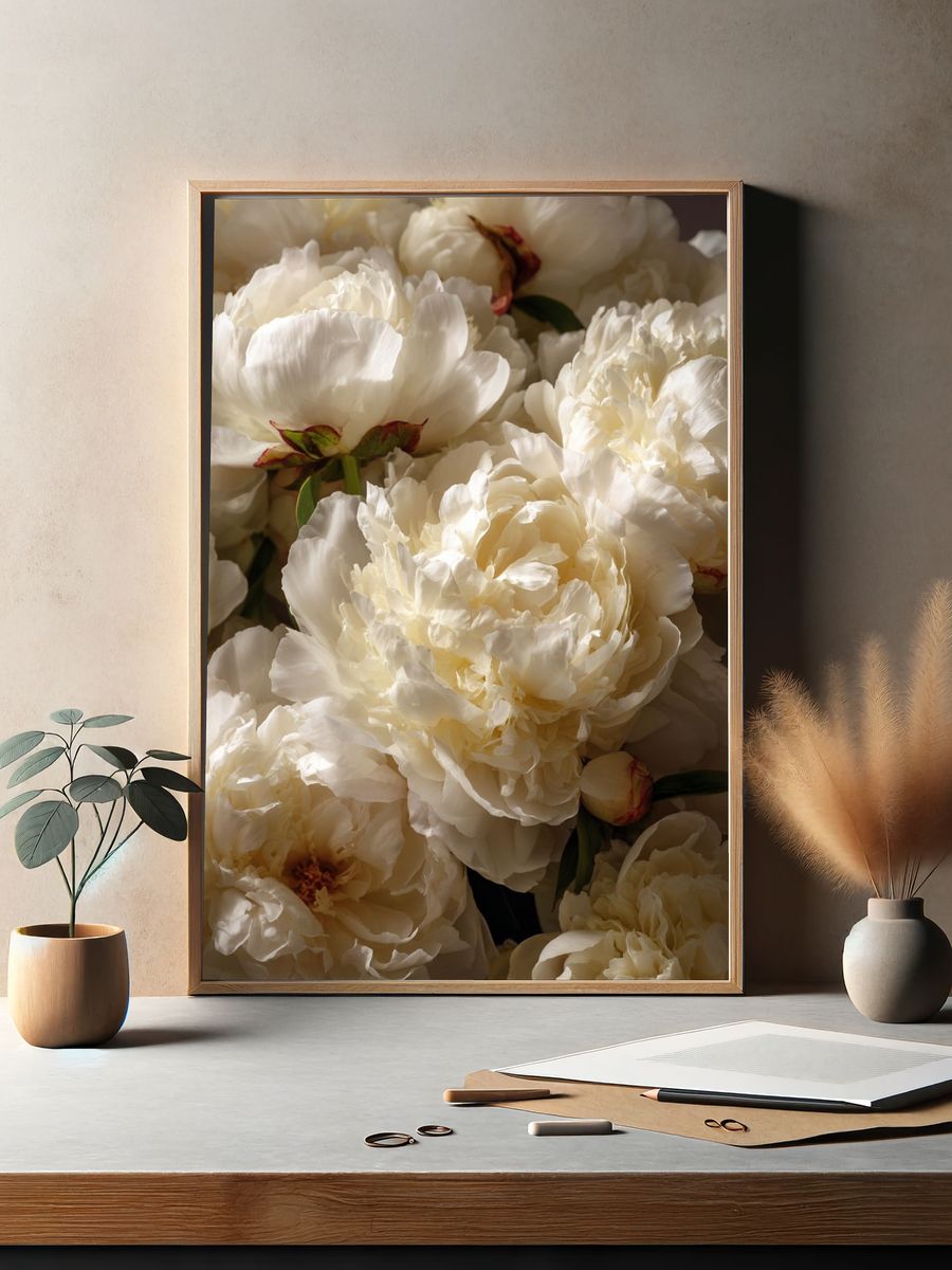 White Peonies — Botanical Print. — room view 2