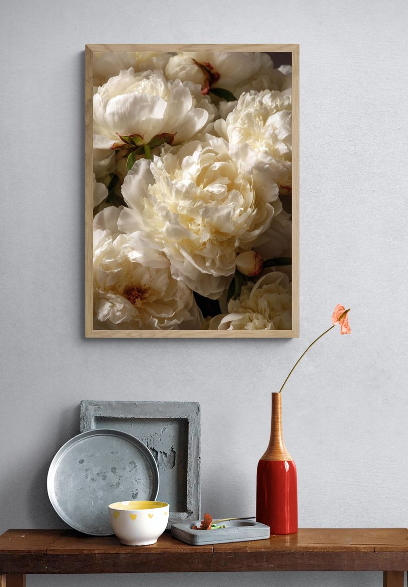 White Peonies — Botanical Print. — room view 3