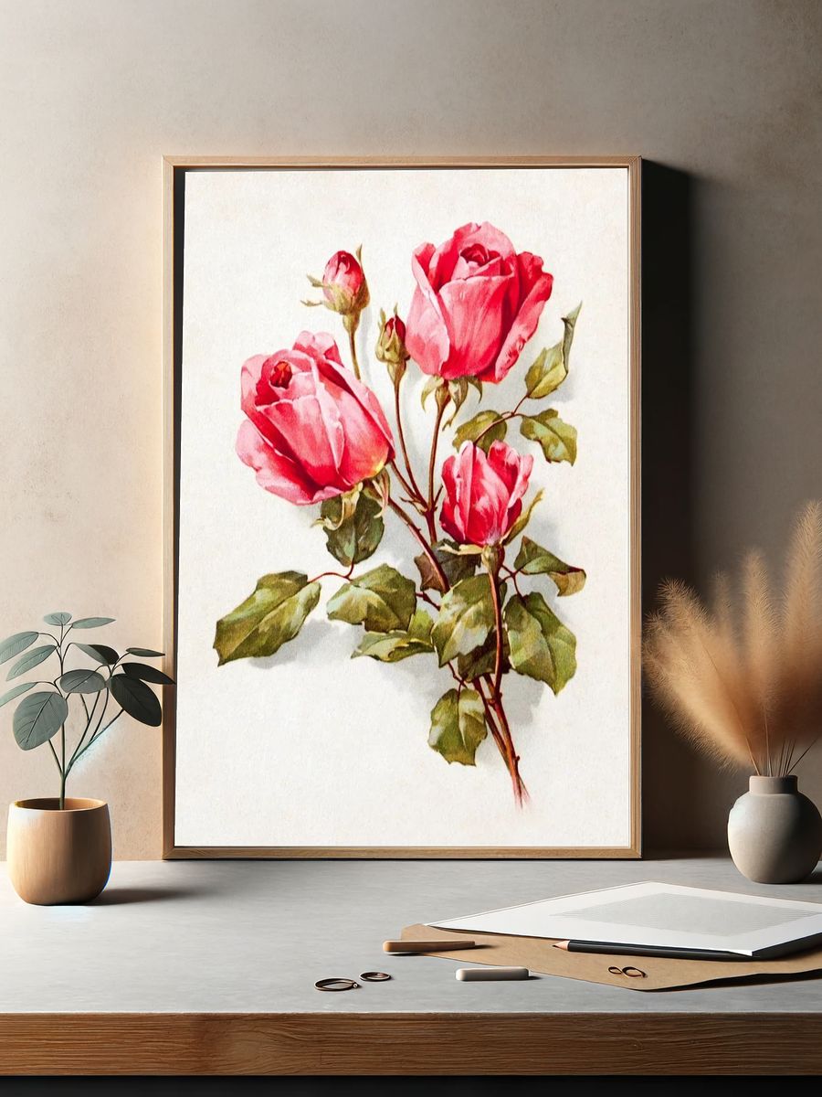 Pink Roses — Vintage Print. — room view 2