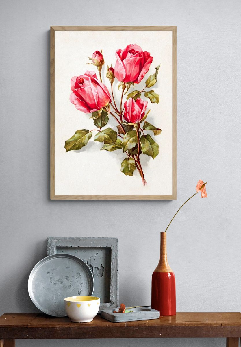 Pink Roses — Vintage Print. — room view 3