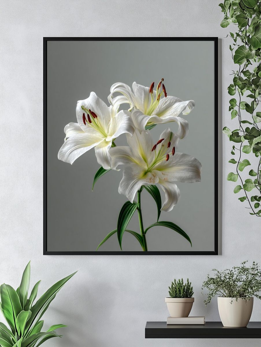 Elegant White Lily Botanical Print. — room view 4