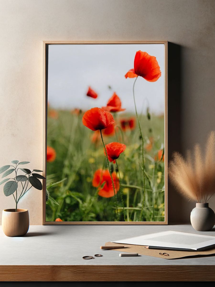 Vibrant Red Poppies — Botanical Print. — room view 2