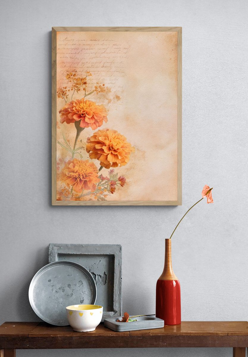Marigold Floral Watercolor Poster. — room view 3
