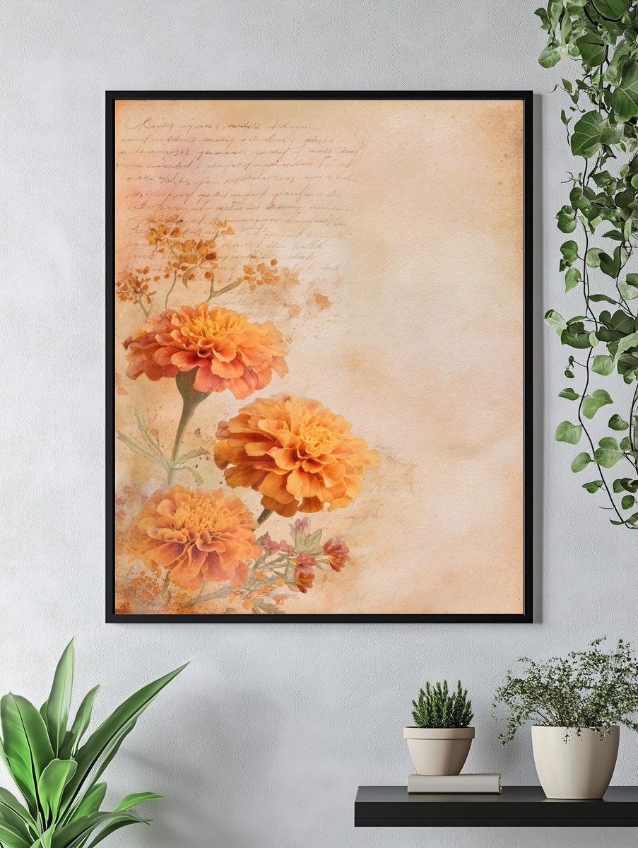 Marigold Floral Watercolor Poster. — room view 4