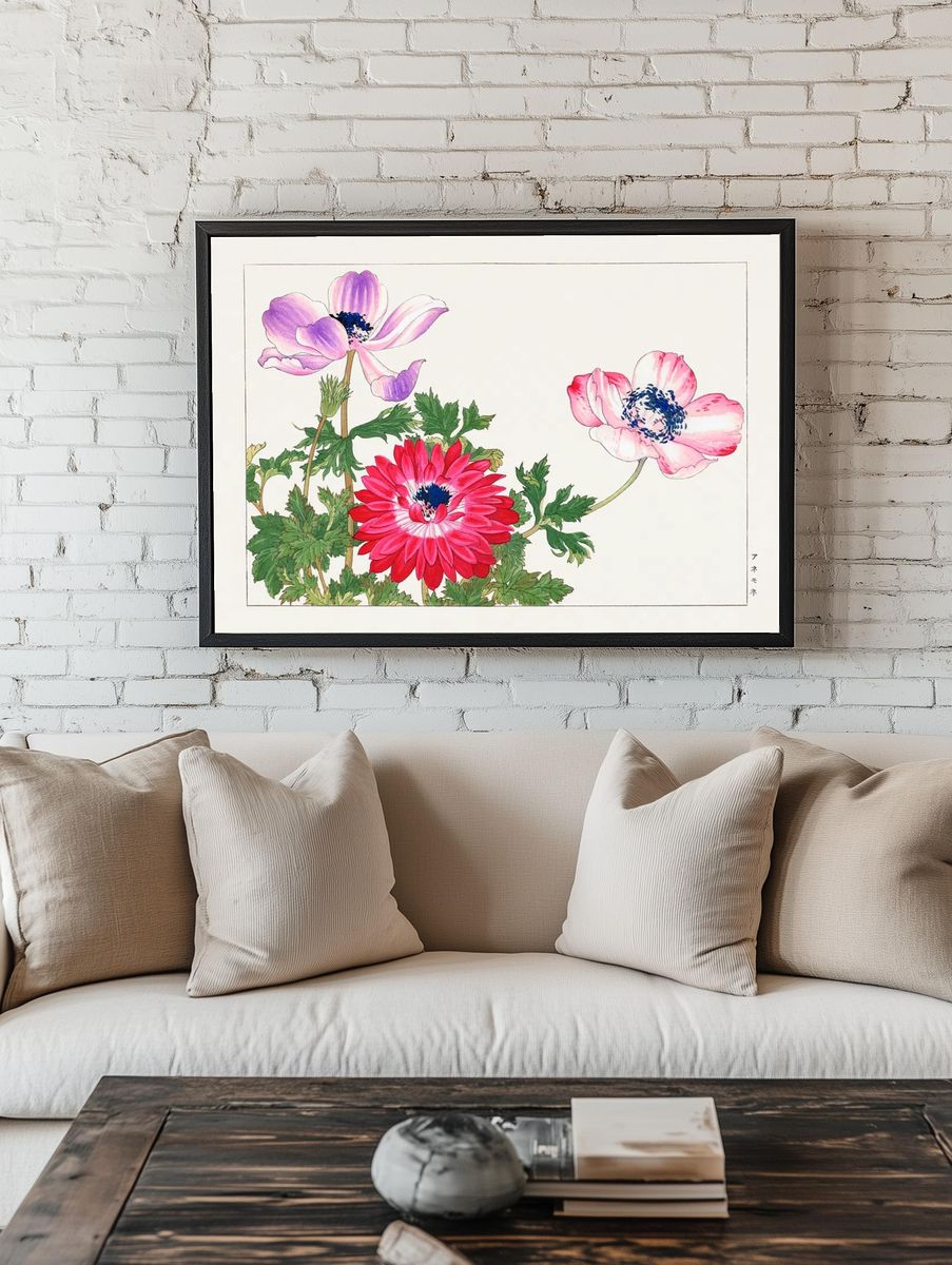 Anemone Flowers — Watercolor Print. — room view 1