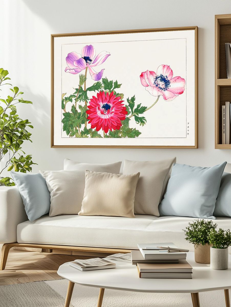 Anemone Flowers — Watercolor Print. — room view 2