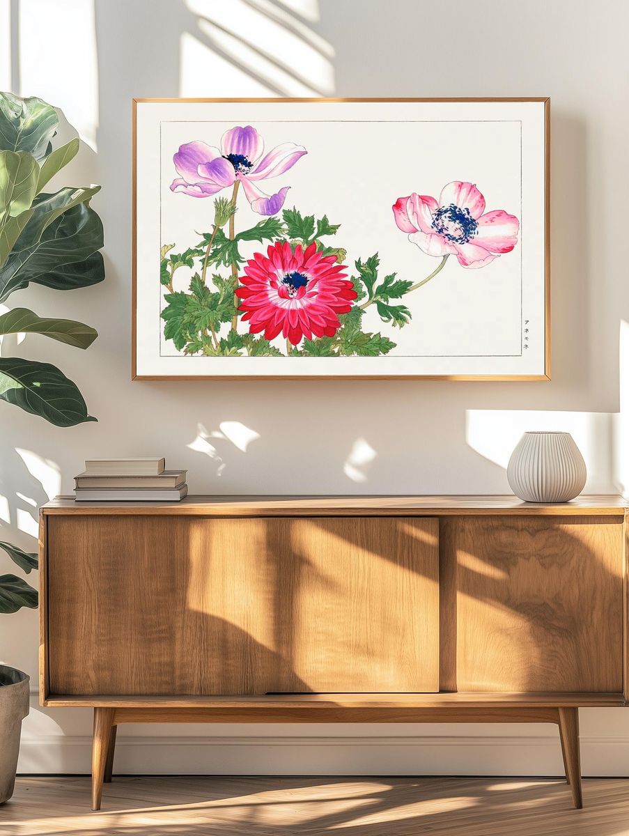 Anemone Flowers — Watercolor Print. — room view 3