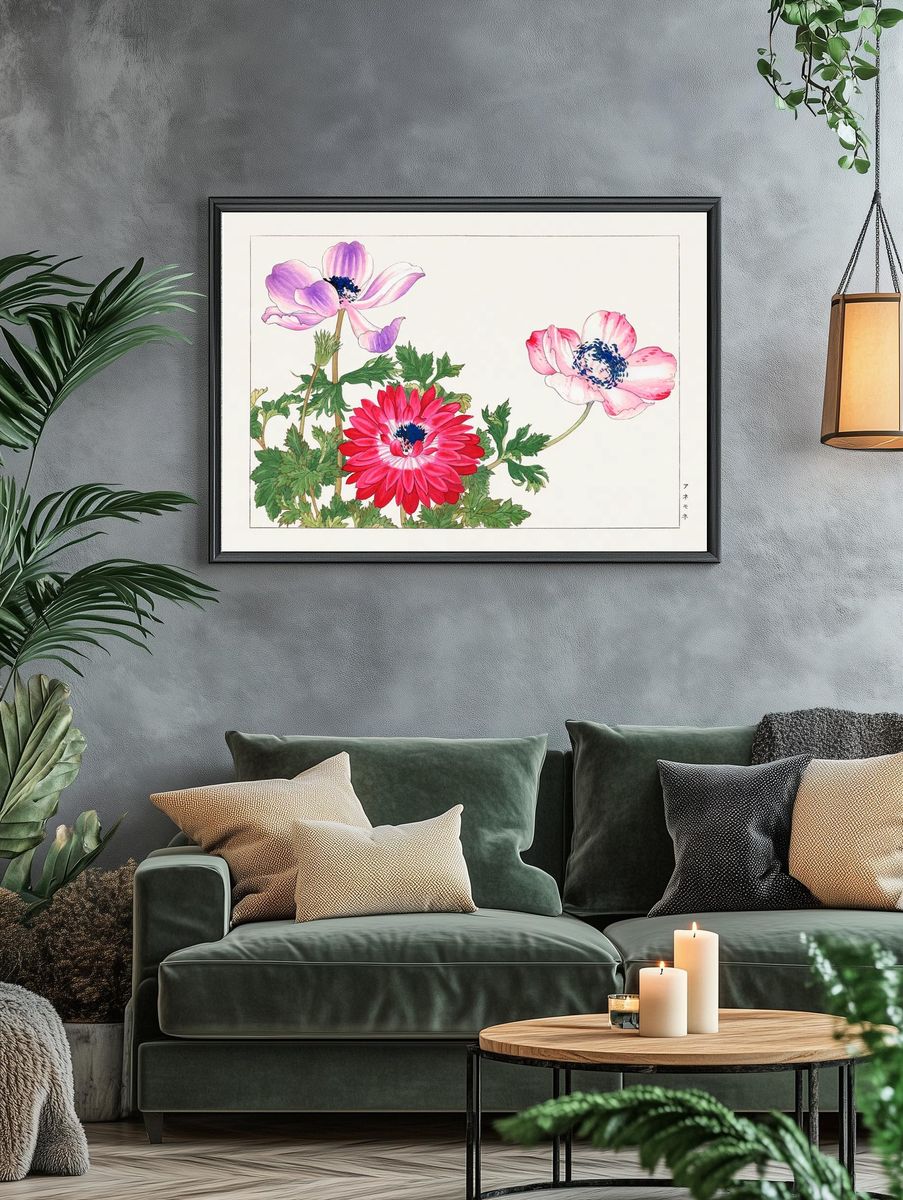 Anemone Flowers — Watercolor Print. — room view 4