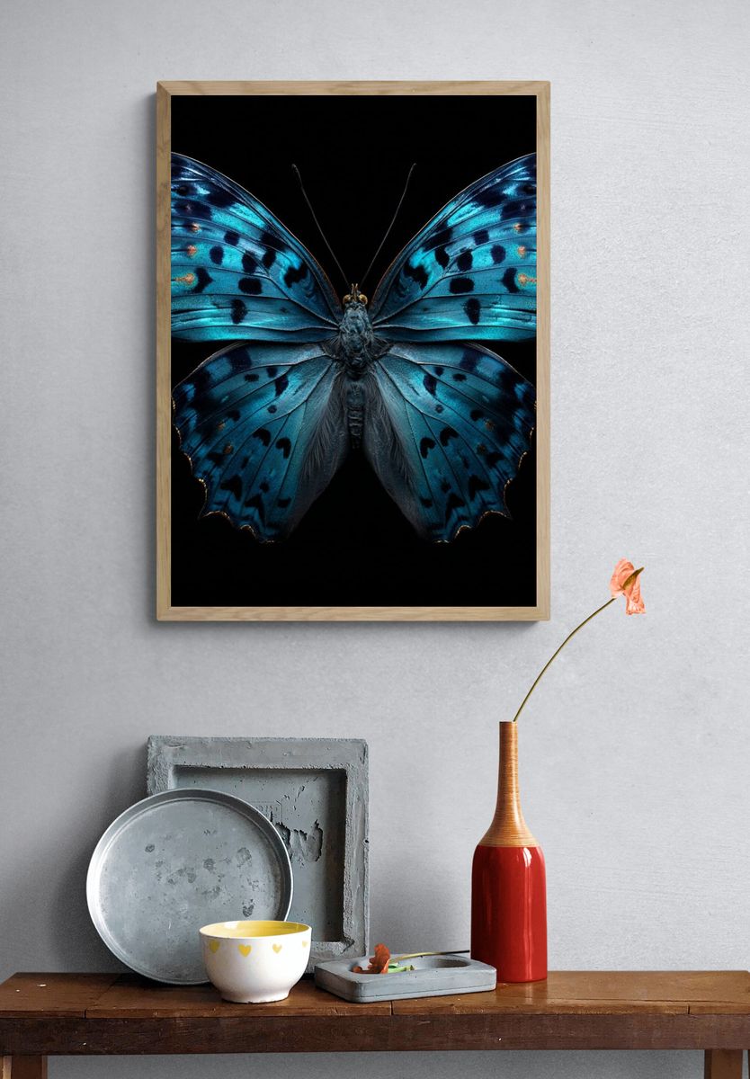 Blue Butterfly — Nature Print. — room view 3