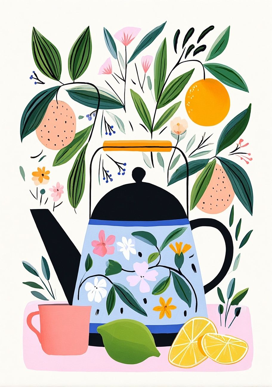 Botanical Teapot Illustration Poster. poster — illustration art