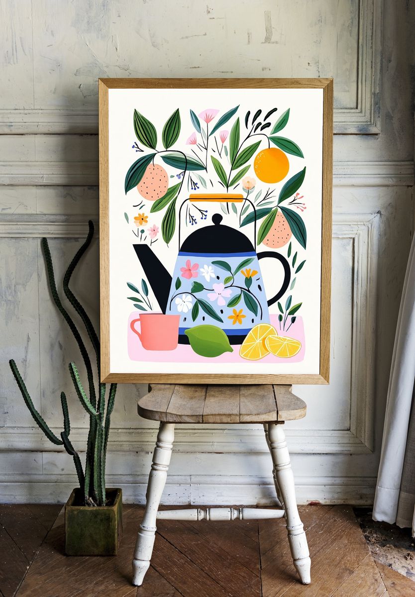 Botanical Teapot Illustration Poster. — room view 1