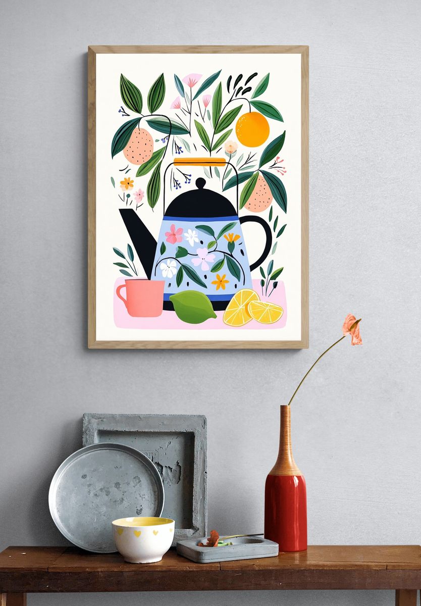 Botanical Teapot Illustration Poster. — room view 3