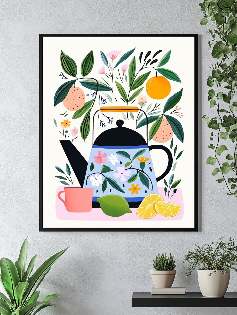 Botanical Teapot Illustration Poster. — room view 4