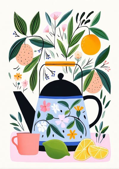 Botanical Teapot Illustration Poster. poster print