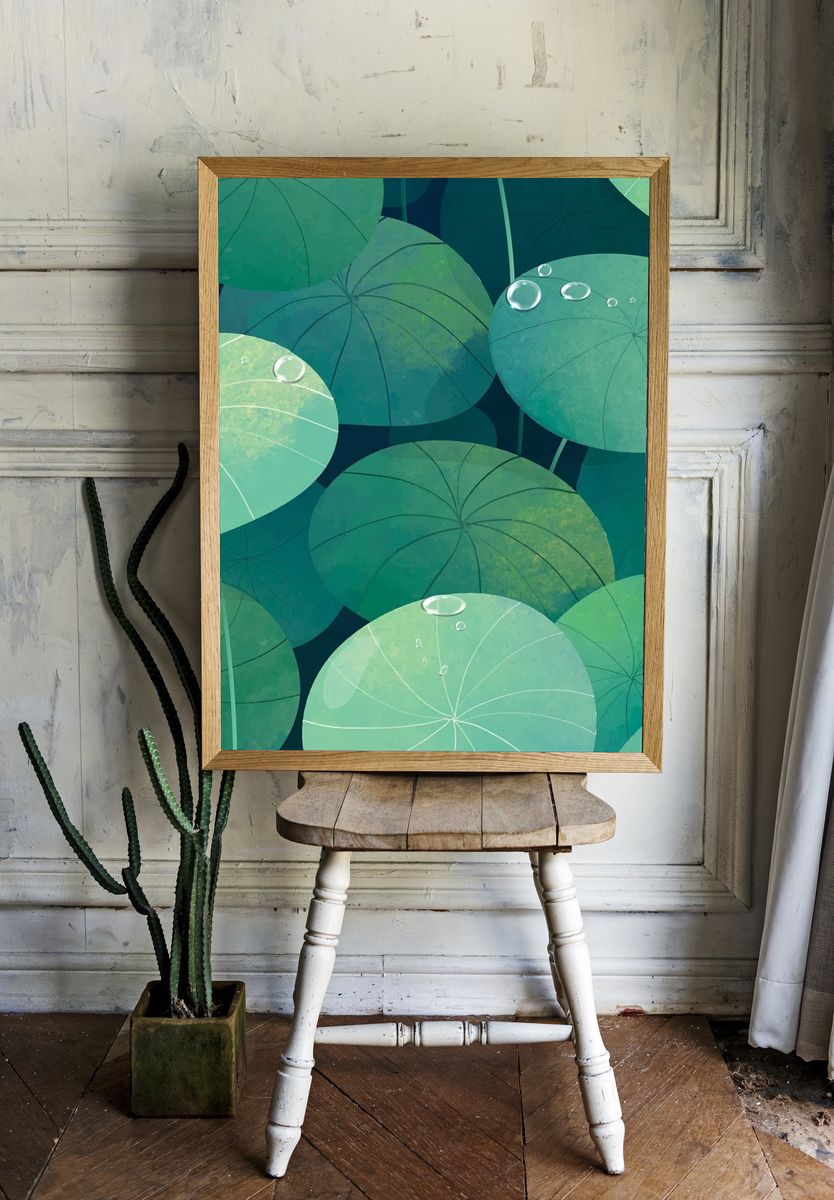 Lush Green Lily Pads — Botanical Print. — room view 1