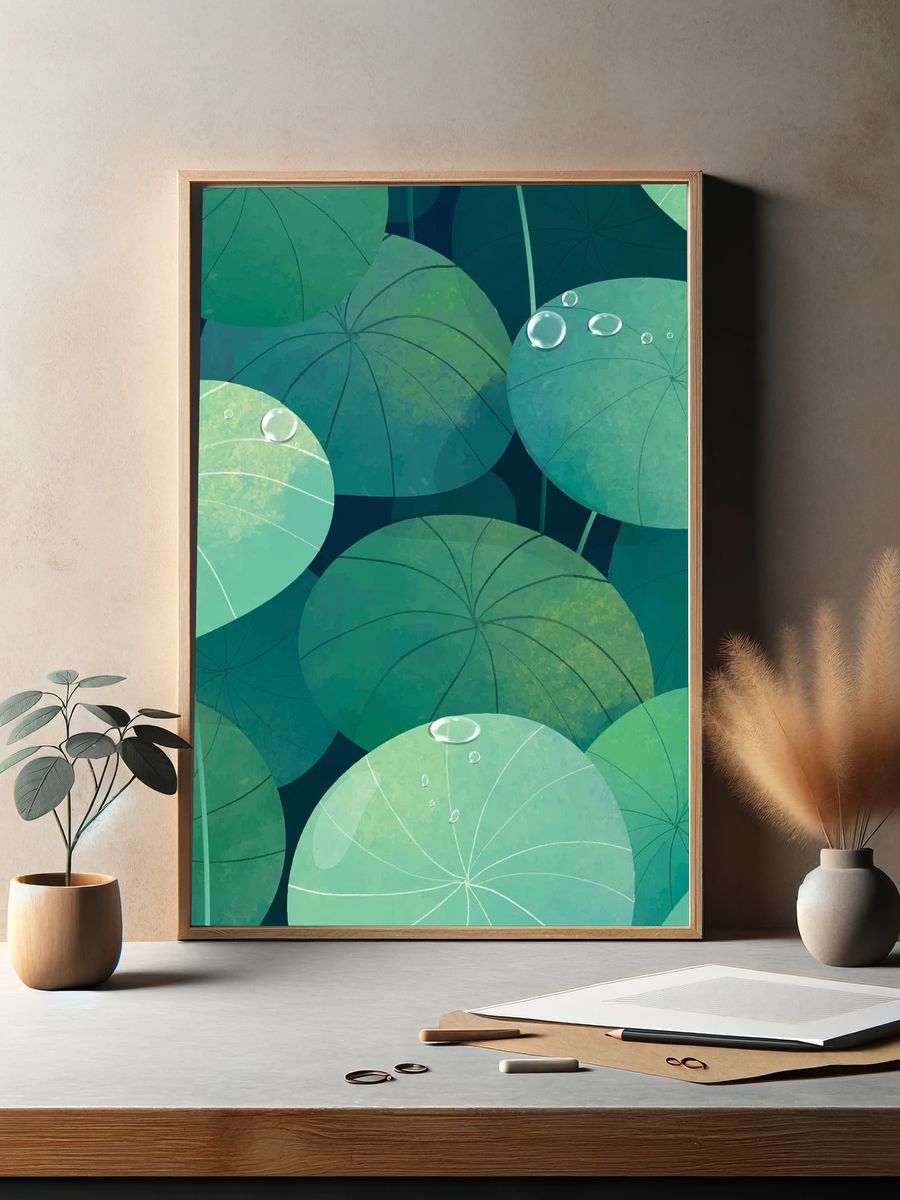 Lush Green Lily Pads — Botanical Print. — room view 2