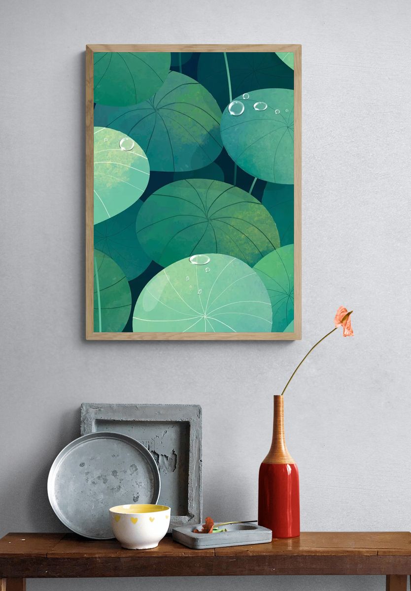 Lush Green Lily Pads — Botanical Print. — room view 3