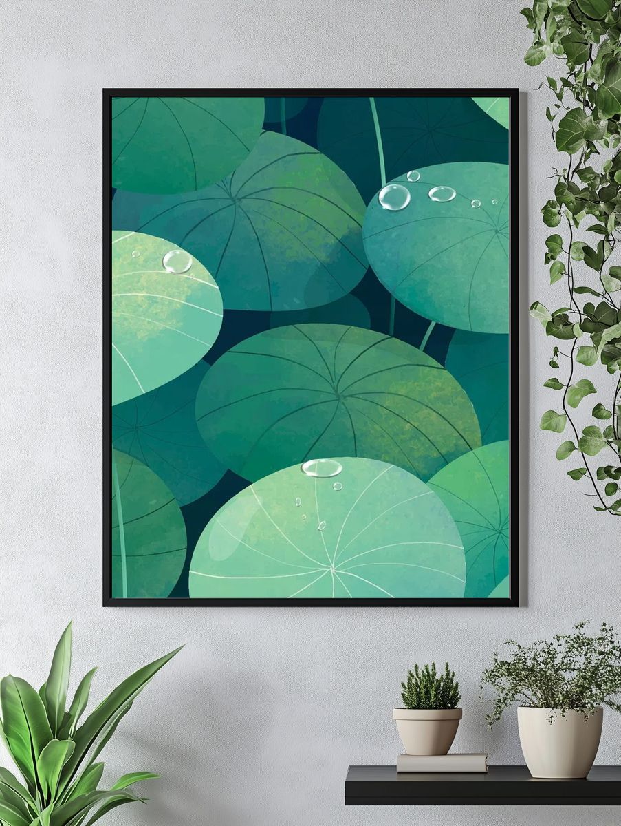 Lush Green Lily Pads — Botanical Print. — room view 4