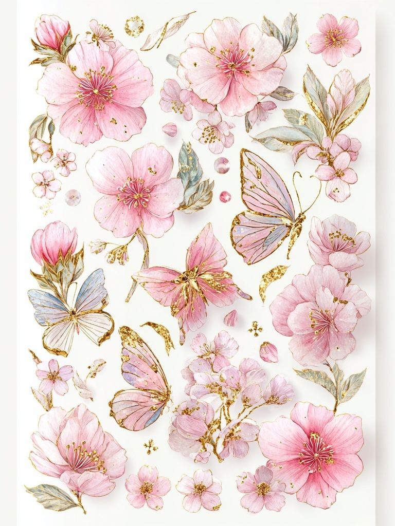 Floral Butterflies and Blossoms — Botanical Print. poster — botanical art