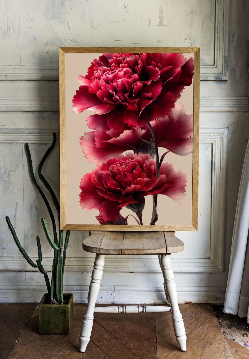 Red Carnation Floral Print. — room view 1