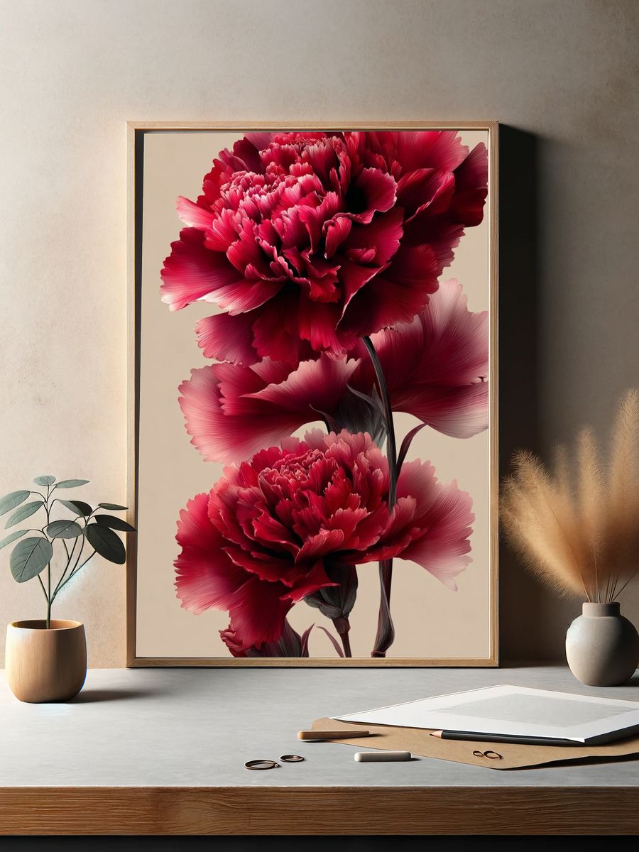 Red Carnation Floral Print. — room view 2
