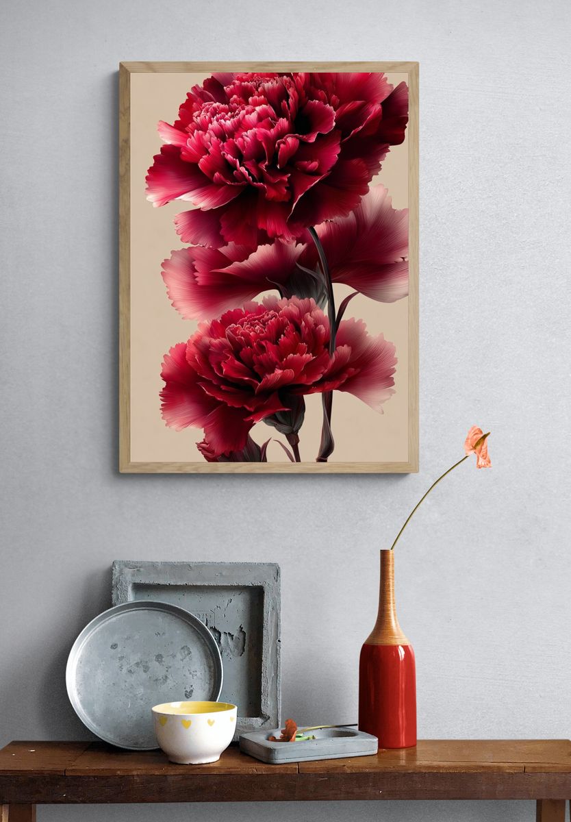 Red Carnation Floral Print. — room view 3