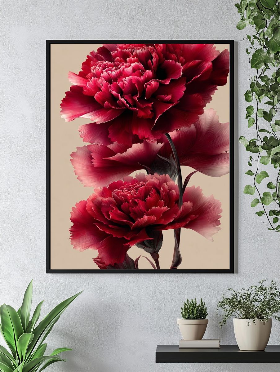 Red Carnation Floral Print. — room view 4