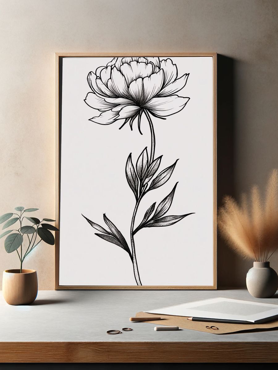 Peony Flower Illustration Poster. — room view 2