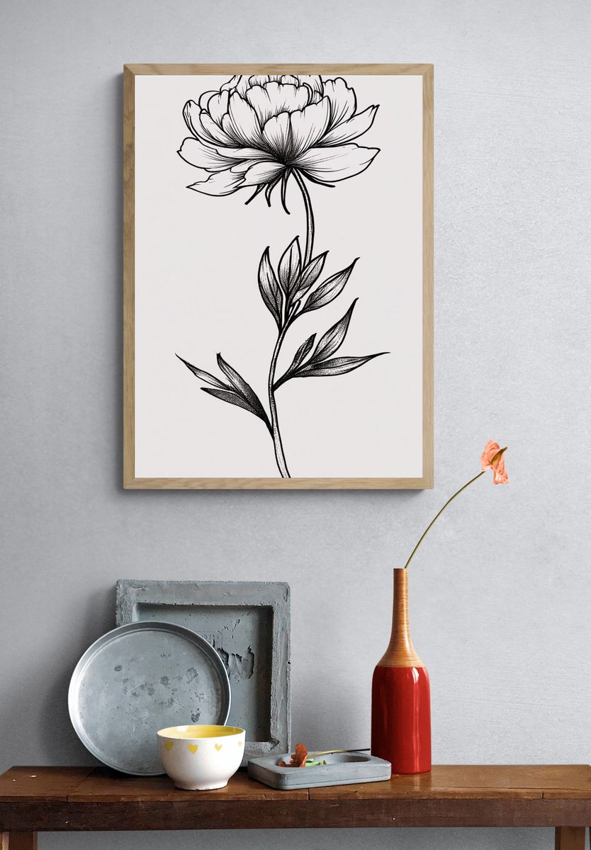 Peony Flower Illustration Poster. — room view 3