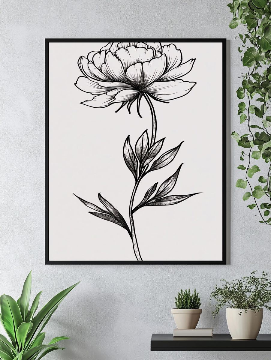 Peony Flower Illustration Poster. — room view 4