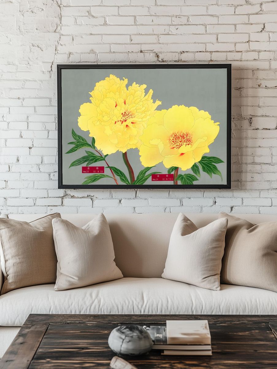 Yellow Peonies — Botanical Print. — room view 1