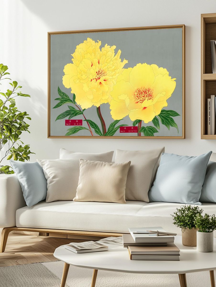 Yellow Peonies — Botanical Print. — room view 2