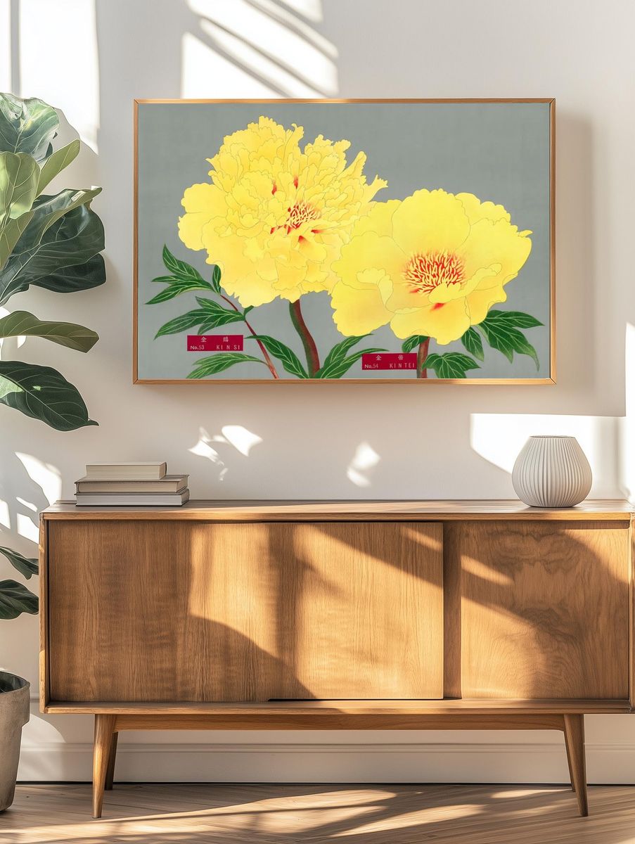 Yellow Peonies — Botanical Print. — room view 3