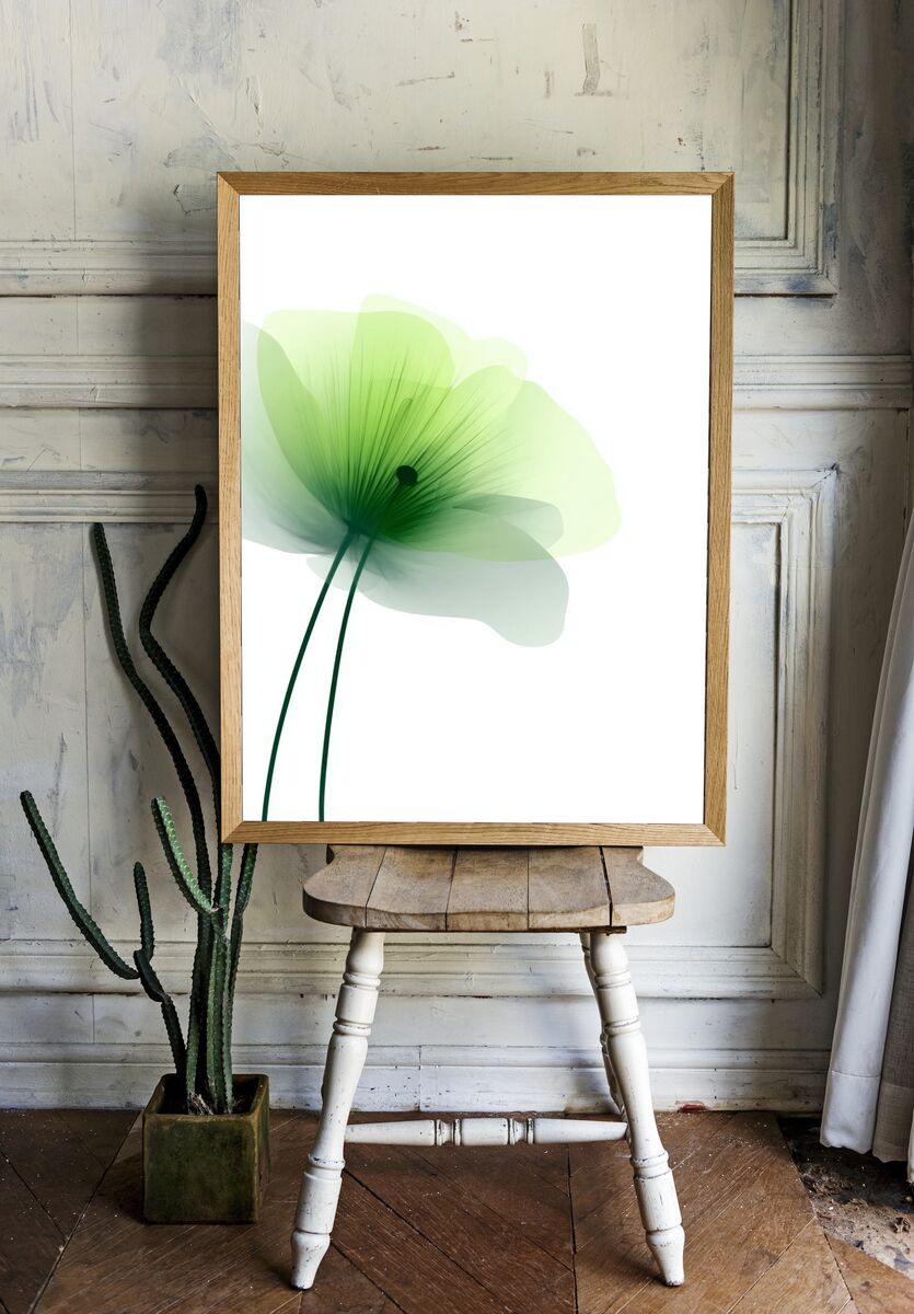 Delicate Green Flower — Minimalist Print. — room view 1