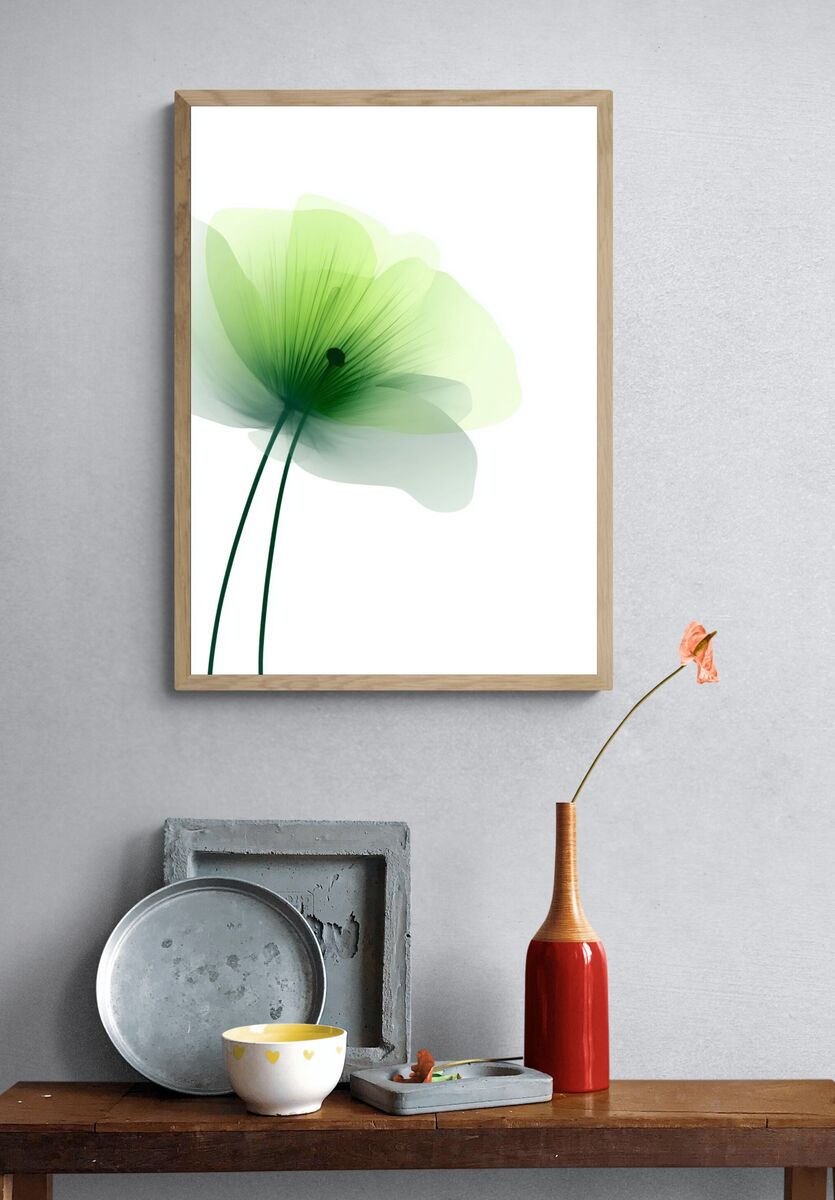 Delicate Green Flower — Minimalist Print. — room view 3