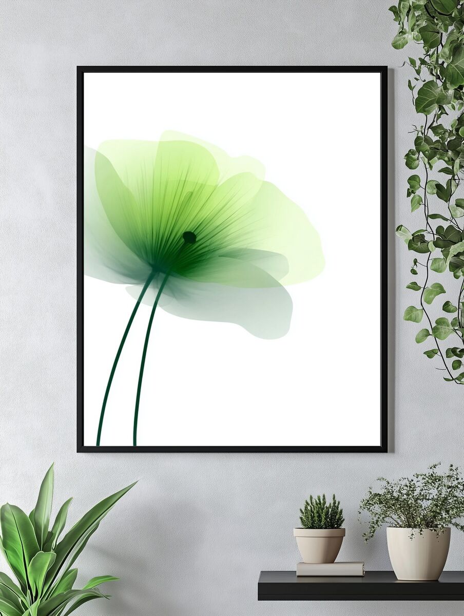 Delicate Green Flower — Minimalist Print. — room view 4