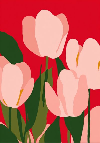 Pink Tulips on Red Background Poster. poster print