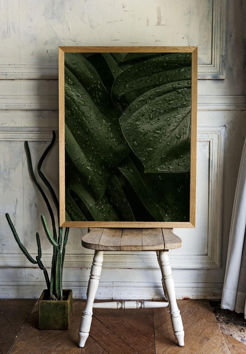Rainy Green Leaves — Botanical Print. — room view 1