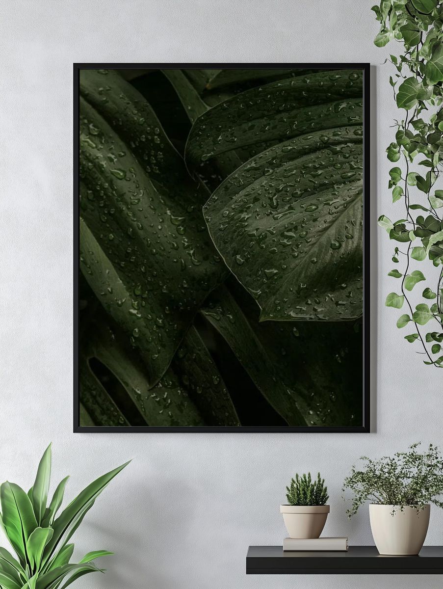 Rainy Green Leaves — Botanical Print. — room view 4