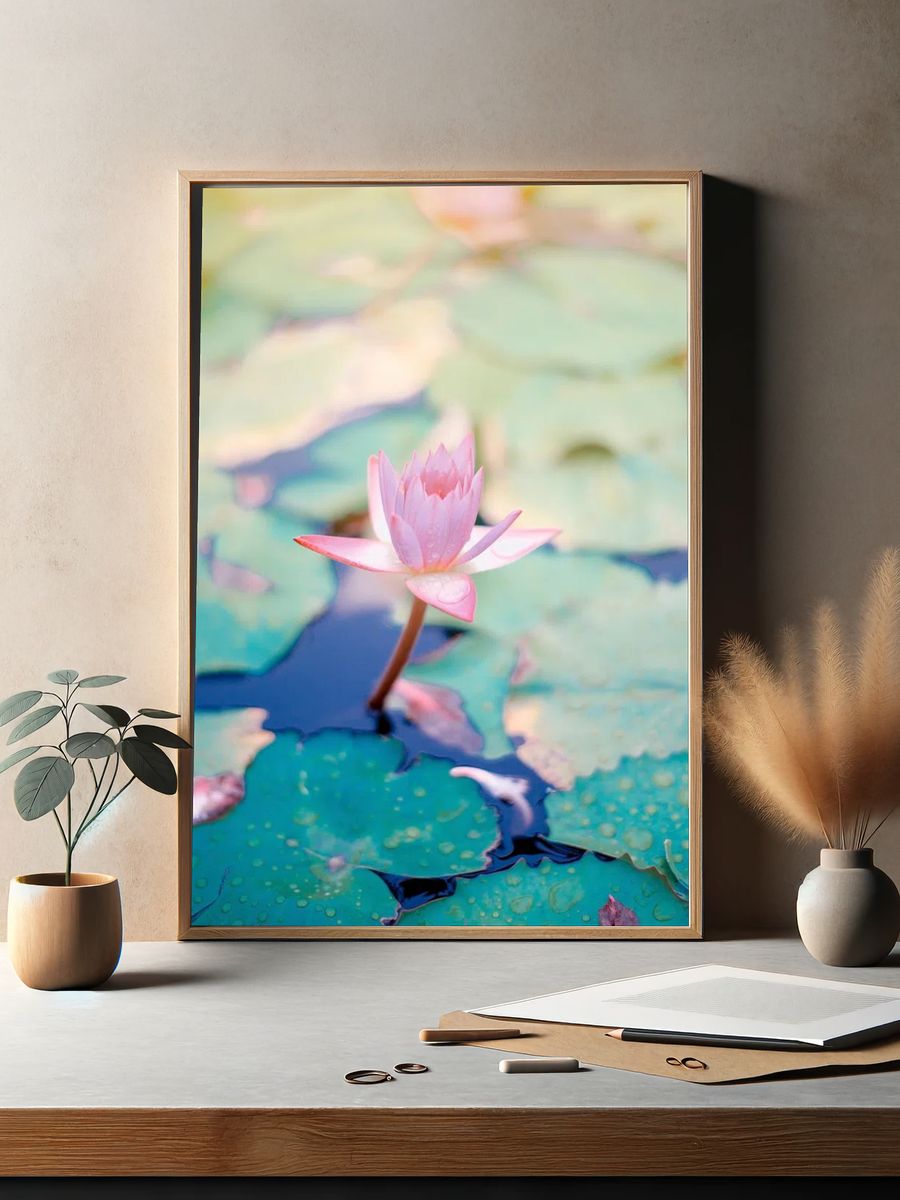 Pink Water Lily — Botanical Print. — room view 2