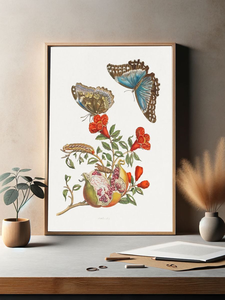Butterflies and Pomegranate — Botanical Print. — room view 2