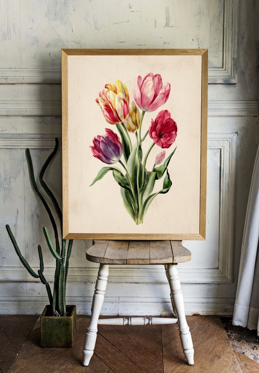 Colorful Tulip Bouquet — Botanical Print. — room view 1