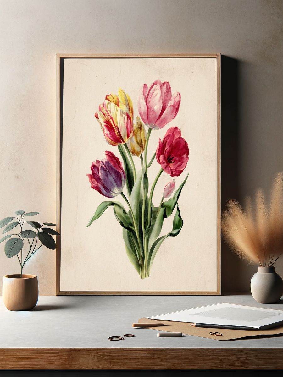 Colorful Tulip Bouquet — Botanical Print. — room view 2